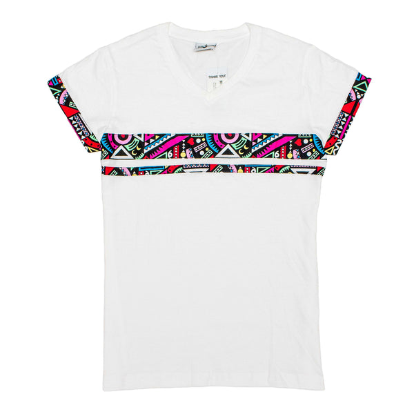 Kali Premium V-neck Ts : White with Pink Tribal