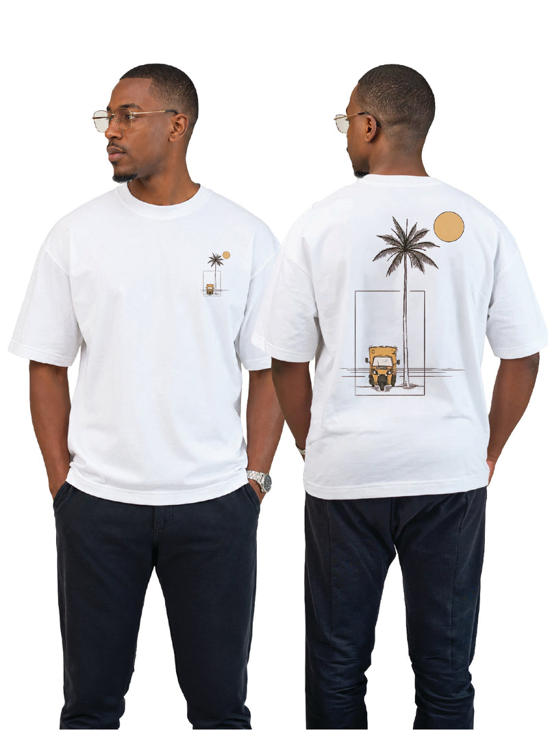 Kali Oversize Ts: White with Geometry of Palms
