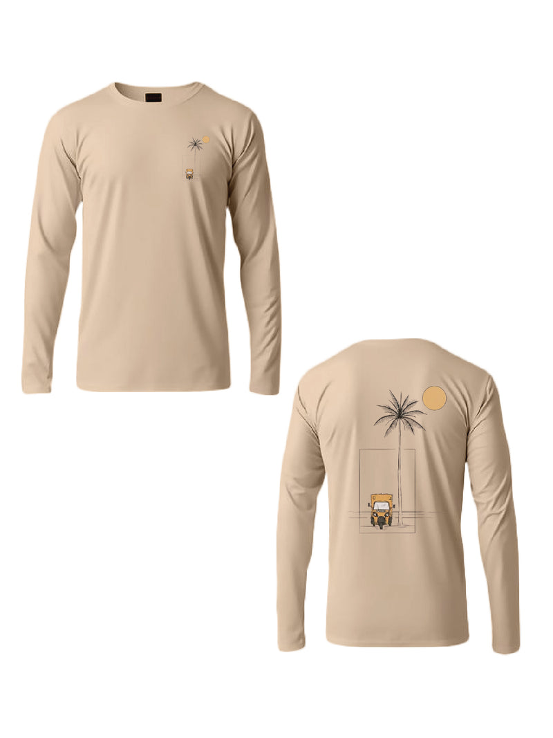 Kali Long-Sleeve Graphic Ts: Beige with Geometry of Palms