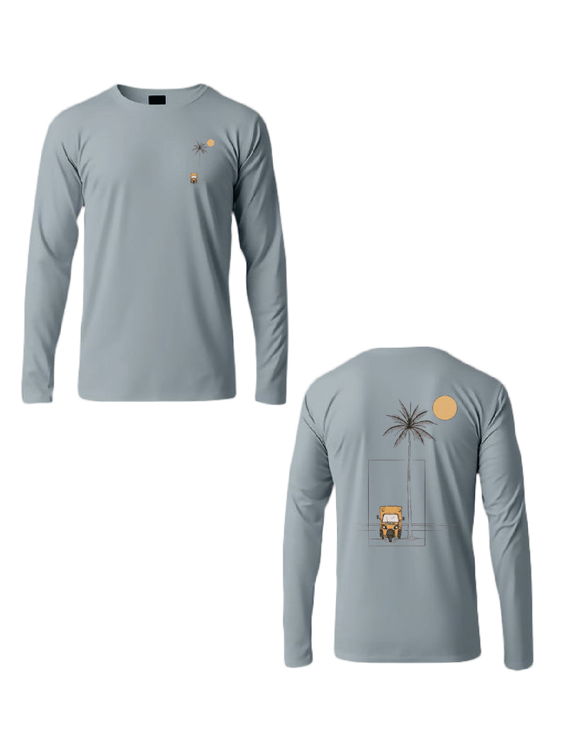Kali Long-Sleeve Graphic Ts: Arona Grey with Geometry of Palms
