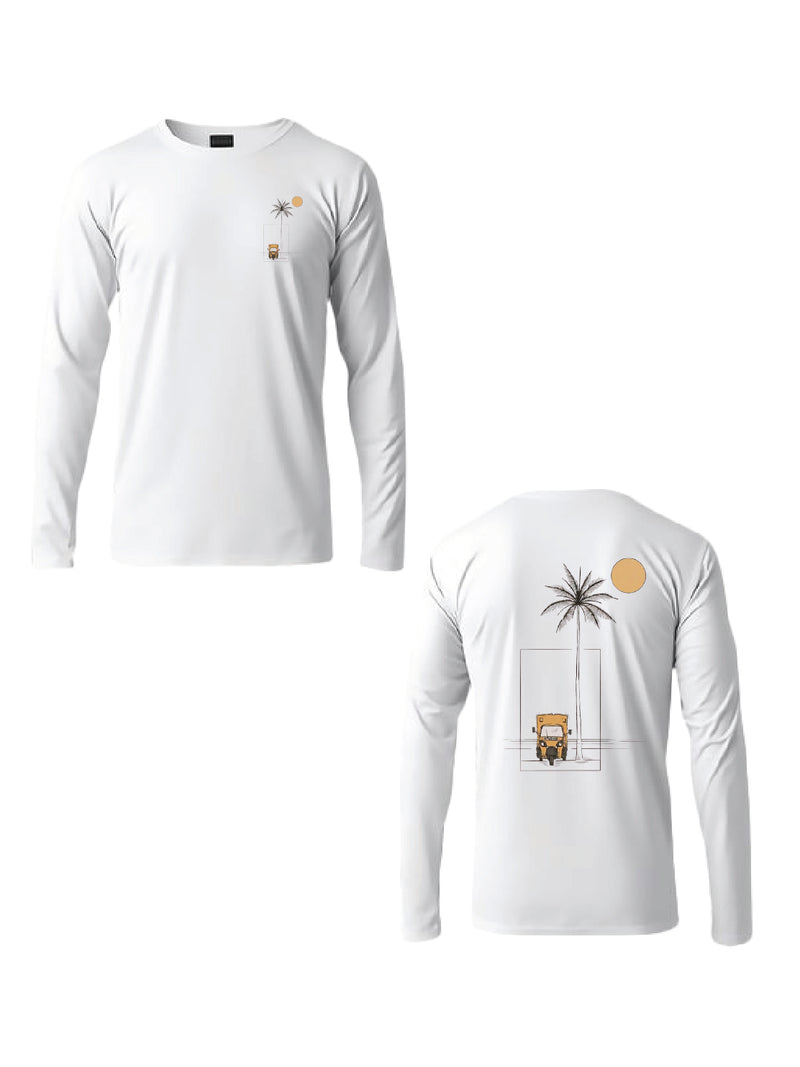 Kali Long-Sleeve Graphic Ts: White with Geometry of Palms