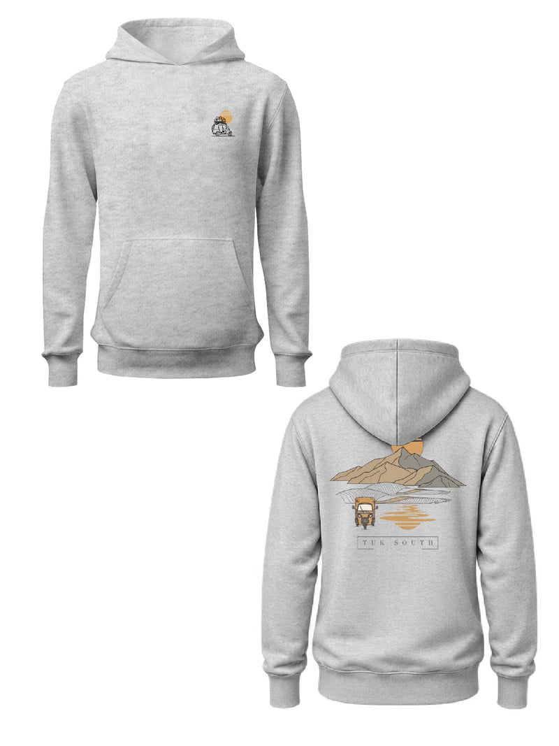 Kali Graphic Hoodies: Ash Grey with Mountains and Mirages