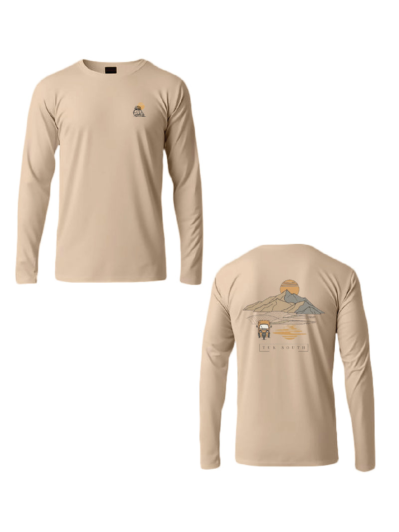 Kali Long-Sleeve Graphic Ts: Beige with Mountains and Mirages