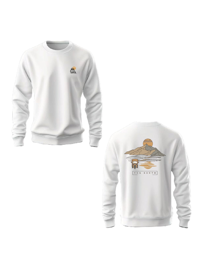 Kali Graphic Sweats: Top - White with Mountains and Mirages