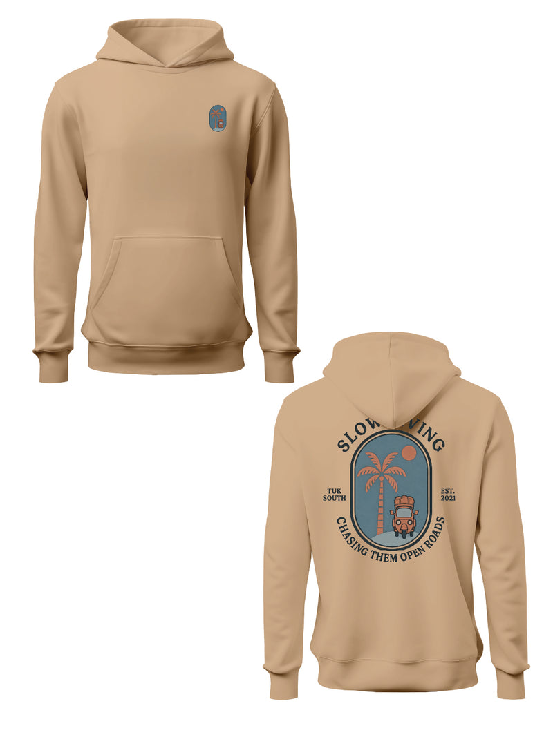 Kali Graphic Hoodies: Beige with Open Roads