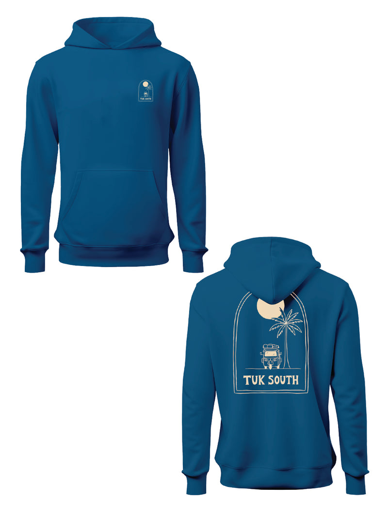 Kali Graphic Hoodies: Petrol Blue with Slow Livin
