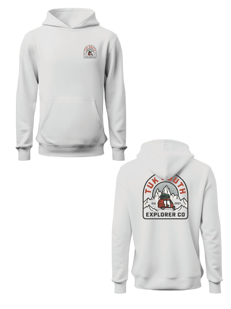 Kali Graphic Hoodies: White with The Explorer Division