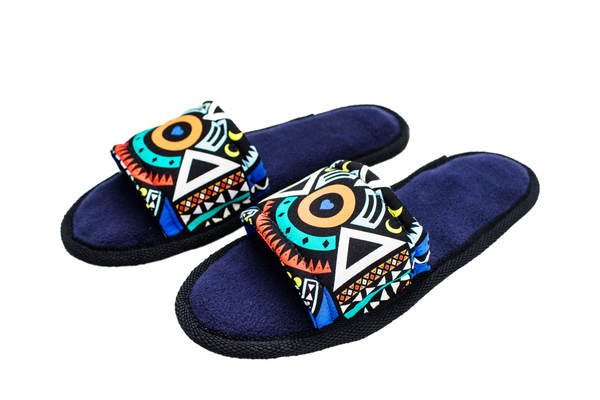 Blue Tribal - Open Toe Slippers