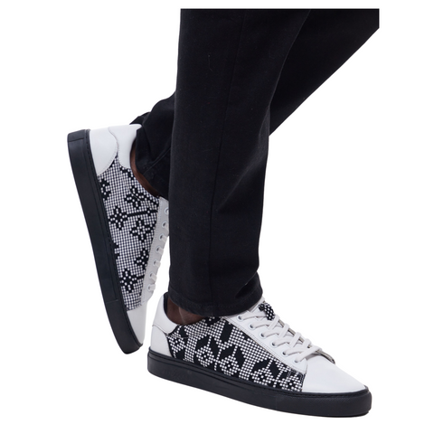Kali Sneakers: Premium White Leather with Mabati (Black Sole)