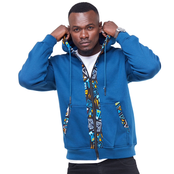 Kali Zipper Hoodies: Petrol Blue with Bara
