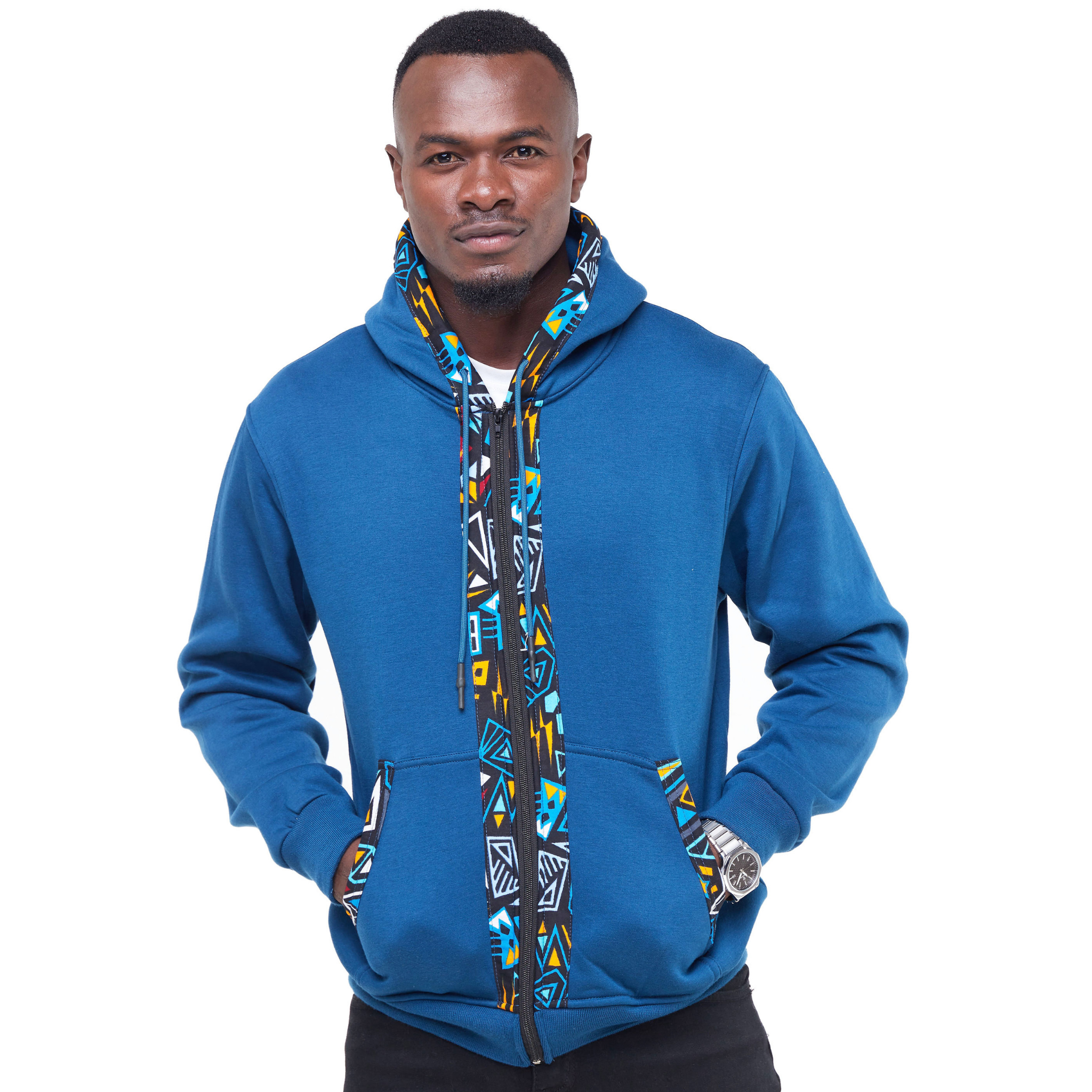 Kali Zipper Hoodies: Petrol Blue with Bara