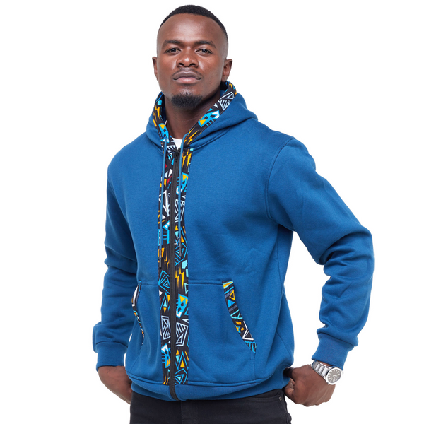 Kali Zipper Hoodies: Petrol Blue with Bara