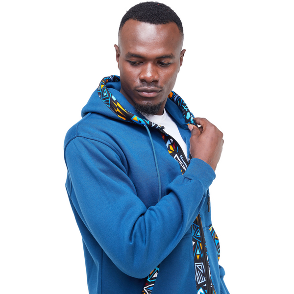 Kali Zipper Hoodies: Petrol Blue with Bara
