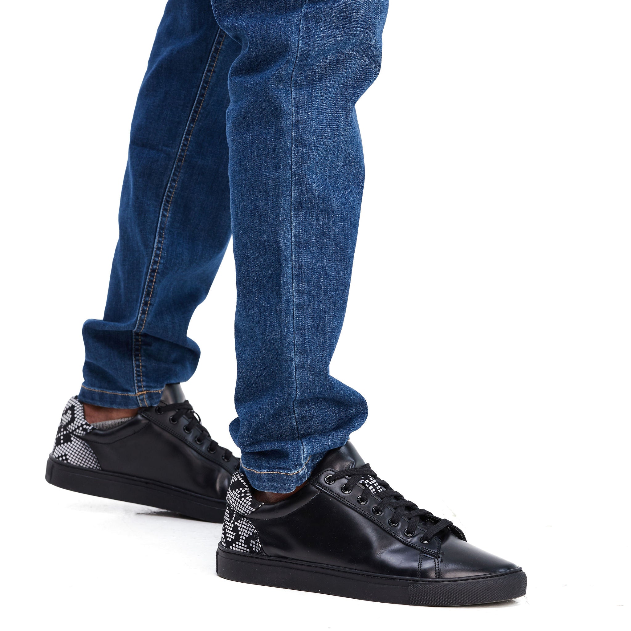 Kali Black Sneakers: Premium Black Leather with Mabati