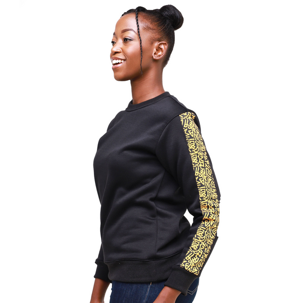Kali Sweats: Top - Black with Gold KK Print