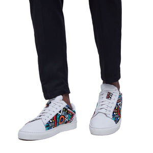 White Leather with Blue Tribal