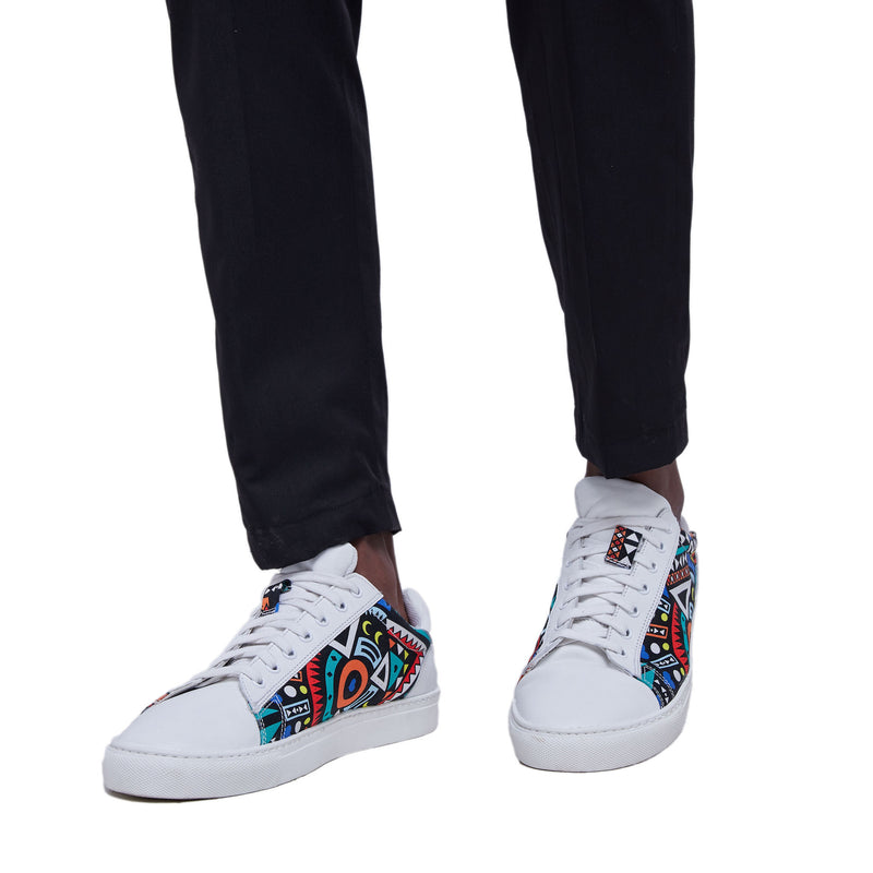 White Leather with Blue Tribal